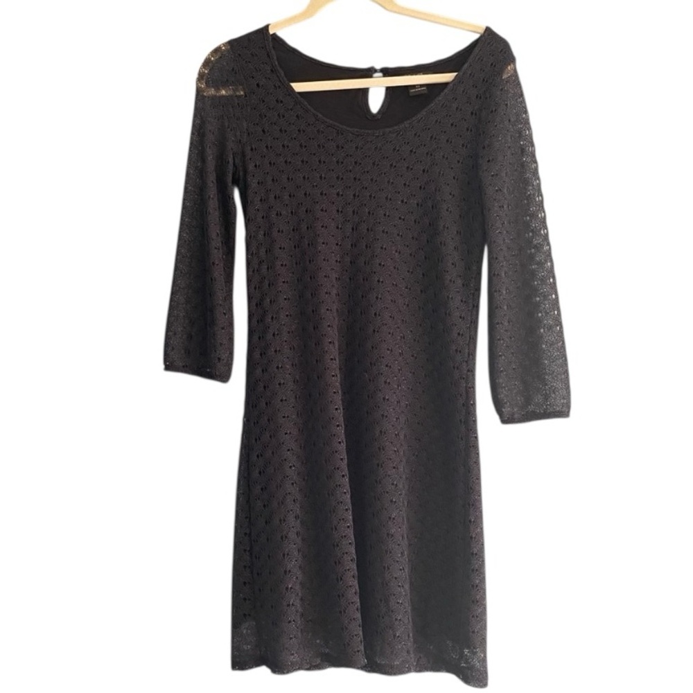 Lucky Brand Midi Black Lace A Line Dress Stretchy Long Sleeve Sz.XS